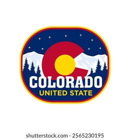 Colorado Mountain snow emblem badge patch logo design with mountain Cloud, pine tree, Mount Peak, Natural landscape, vector illustration