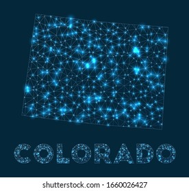 Colorado network map. Abstract geometric map of the us state. Internet connections and telecommunication design. Artistic vector illustration.