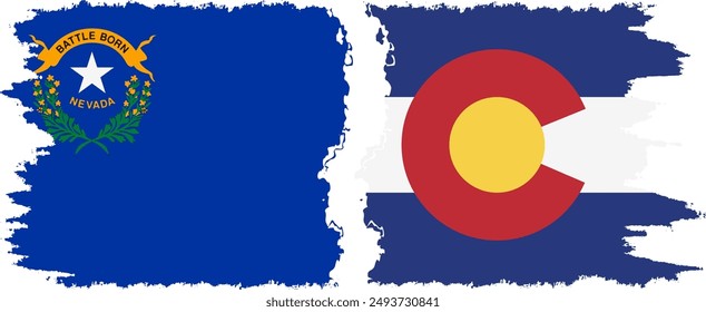 Colorado and Nevada states grunge brush flags connection, vector