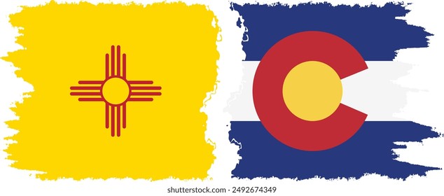 Colorado and New Mexico states grunge brush flags connection, vector