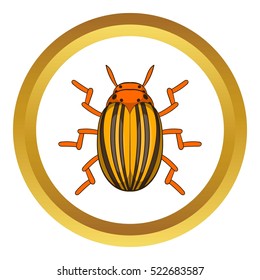 Colorado potato beetle vector icon in golden circle, cartoon style isolated on white background