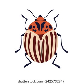 Colorado potato beetle, winged bug. Summer insect. Pest animal, fauna species. Ten-striped spearman icon. Flat vector illustration isolated on white background