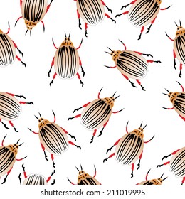 Colorado potato beetles seamless pattern. Vector illustration.