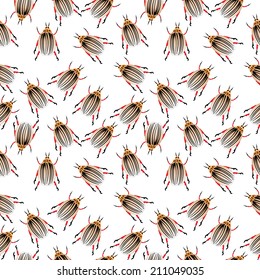 Colorado potato beetles seamless pattern. Vector illustration.