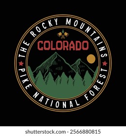 Colorado, The Rocky Mountain, Pike National Forest, and Mountain vector graphic for T-shirt.