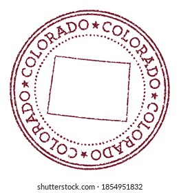 Colorado Round Rubber Stamp With Us State Map. Vintage Red Passport Stamp With Circular Text And Stars, Vector Illustration.