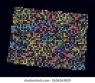 Colorado, shape of the state build of colored cells. Digital style map of the Colorado on dark background. Small size square blocks. Beautiful vector illustration.