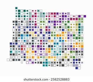 Colorado, shape of the state built of colored cells. Digital style map of Colorado on a white background. Large size square blocks. Artistic vector illustration.