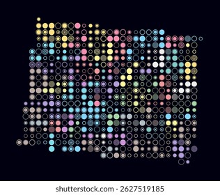 Colorado, shape of the state built of colored cells. Digital style map of Colorado on a dark background. Large size circle blocks. Modern vector illustration.