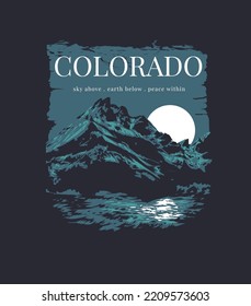 colorado slogan with mountain and sunset graphic vector illustration