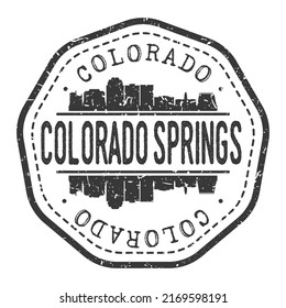 Colorado Springs, CO, USA Stamp Skyline Postmark. Silhouette Postal Passport. City Round Vector Icon. Vintage Postage Design.	
