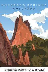 Colorado Springs modern vector poster. Colorado, landscape illustration. 