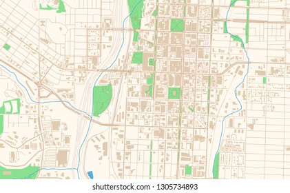 Colorado Springs Colorado printable map excerpt. This vector streetmap of downtown Colorado Springs is made for infographic and print projects.