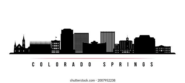 Colorado Springs skyline horizontal banner. Black and white silhouette of Colorado Springs, Colorado. Vector template for your design. 