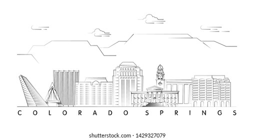 Colorado Springs skyline minimal linear vector illustration and typography design 