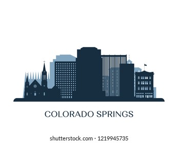 Colorado Springs skyline, monochrome silhouette. Vector illustration.