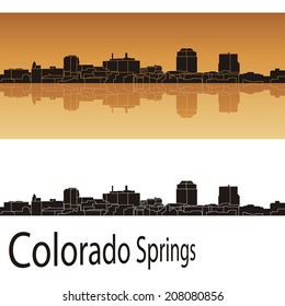 Colorado Springs skyline in orange background in editable vector file