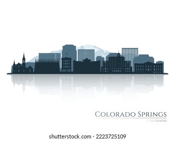 Colorado Springs skyline silhouette with reflection. Landscape Colorado Springs. Vector illustration.