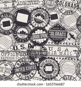 Colorado Springs Stamps Background. A City Stamp Vector Art. Set Of Postal Passport Travel. Design Set Pattern.