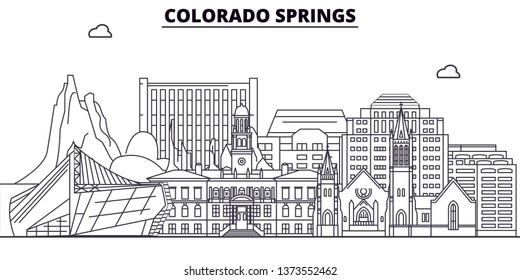 Colorado Springs , United States, outline travel skyline vector illustration. 