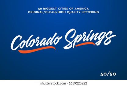 Colorado Springs, USA hand made calligraphic lettering in original style. US cities typographic script font for prints, media, identity. Hand drawn touristic art, high quality. Travel and adventure