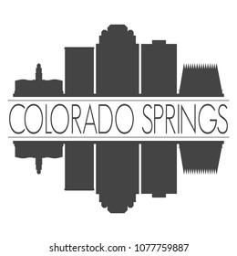 Colorado Springs USA Skyline Vector Art Mirror Silhouette Emblematic Buildings