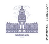 Colorado State Capitol located in Denver city. The state capitol building and government of U.S. state Colorado. The great example of neoclassical architecture style. City sight linear vector icon