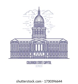 Colorado State Capitol located in Denver city. The state capitol building and government of U.S. state Colorado. The great example of neoclassical architecture style. City sight linear vector icon