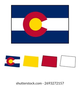 Estado do Colorado, Flag. Mapa do estado do Colorado. Colorado Flag e mapa esboço e sólido. eps arquivo. vetor ilustração. 