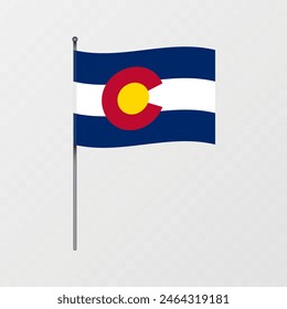 Colorado state flag on flagpole. Vector illustration.