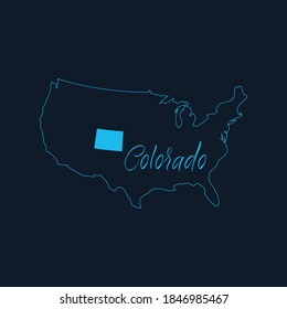 Colorado state highlighted on United States of America map , USA infographics template. Stock vector illustration isolated on blue background.
