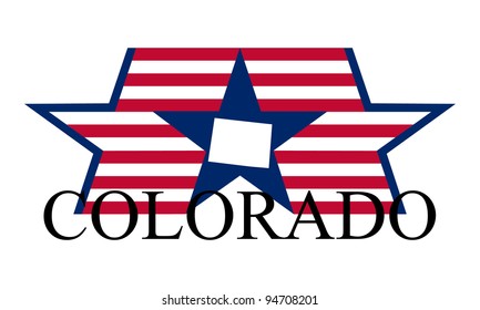 Colorado state map, flag and name.