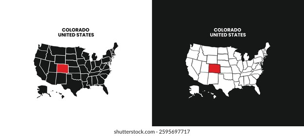 colorado state map. colorado map with red mark on america map. vector illustration of colorado state map.