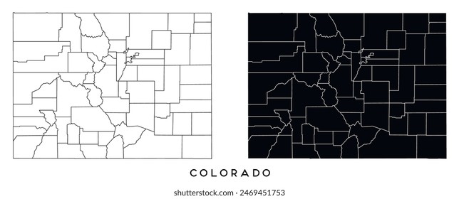 Colorado state map of regions districts vector black on white and outline