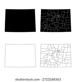 Conjunto de mapas de contorno y relleno sólido del estado de Colorado.