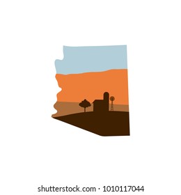 Colorado State Shape w Farm at Sunset with Windmill, Barn, and a Tree