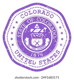 Colorado state stamp with seal, USA travel stamp, shabby postmark of Colorado, vector