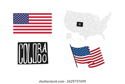 Colorado State. USA flag. Map of the USA