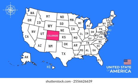 Colorado State, USA, vector map isolated on United states map.
