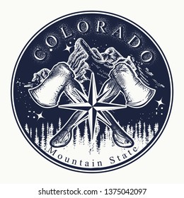 Colorado. Tattoo and t-shirt design. Welcome to state of Colorado (USA).  Mountain state slogan. Travel art concept 