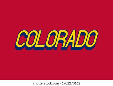 Colorado text with yellow and blue typography design elements on red background.