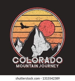 Colorado typography graphics with mountains and eagle. Vintage print for slogan tee shirt. Grunge t-shirt print. Vector illustration.