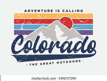 colorado typography slogan with sun and mountain illustration for fashion print and other uses