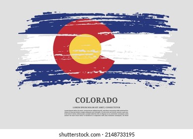 Colorado US flag with brush stroke effect and information text poster, vector background