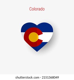 Colorado US state heart shaped flag. Origami paper cut folded banner. 3D vector illustration isolated on white with soft shadow.