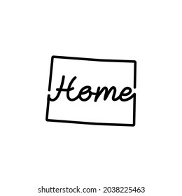 Colorado US state outline map with the handwritten HOME word. Continuous line drawing of patriotic home sign. A love for a small homeland. Interior decoration idea. Vector illustration.