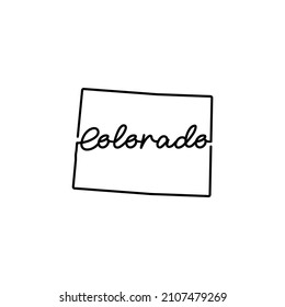 Colorado US-Landkarte mit dem handgeschriebenen Staatsnamen. Kontinuierliche Zeichnung des patriotischen Hauszeichens. Eine Liebe für eine kleine Heimat. T-Shirt-Printidee. Vektorgrafik.