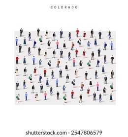 Colorado US state population map. Large group of realistic a diverse crowd of people figures. Flat vector illustration isolated on white.