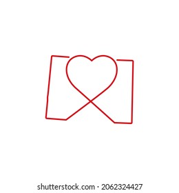 Colorado US state red outline map with the handwritten heart shape. Continuous line drawing of patriotic home sign. A love for a small homeland. T-shirt print idea. Vector illustration.
