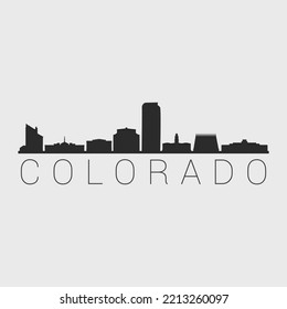 Colorado, USA City Skyline. Silhouette Illustration Clip Art. Travel Design Vector Landmark Famous Monuments.